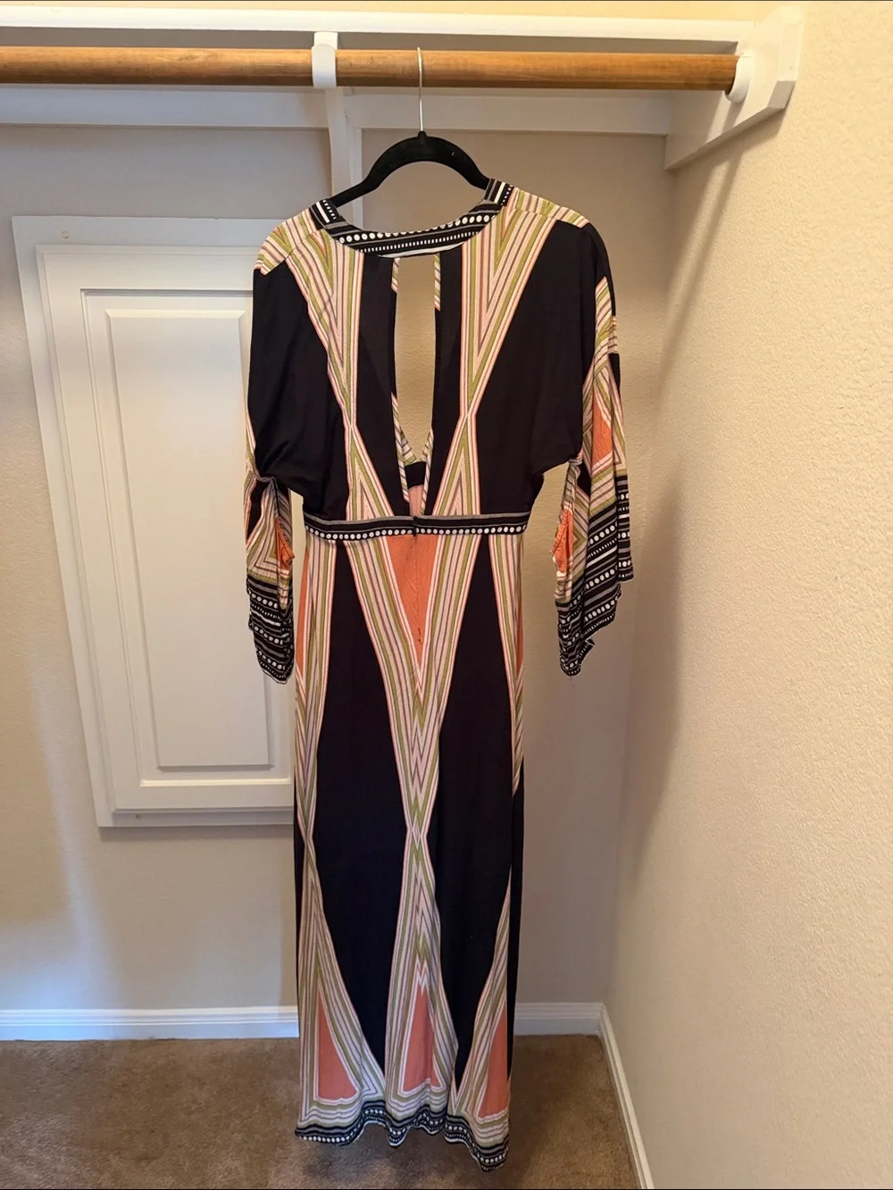 Lulu's Maxi Dress in Black, Coral, Cream & Green Stripe - Picture 5 of 6